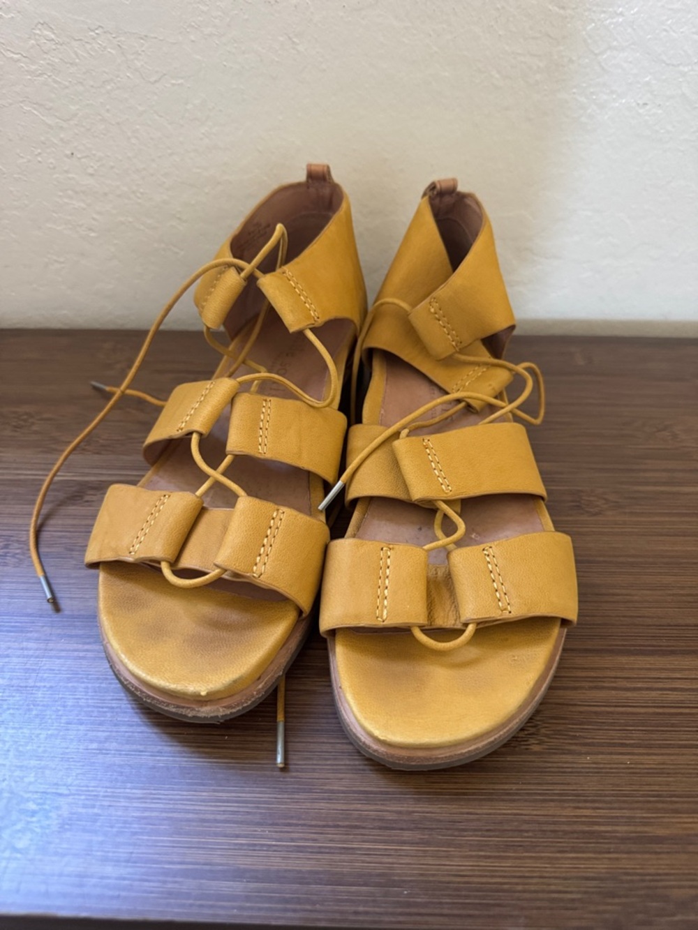gentle souls Mustard Yellow Lace-Up Gladiator Sandals
